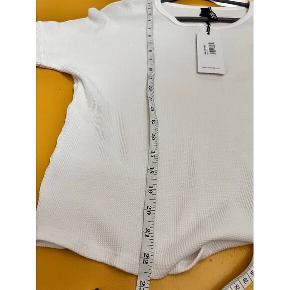 bobi White Drop Shoulder Long Sleeve Waffle Thermal Knit Henley Tee Size S NWT - Picture 8 of 8
